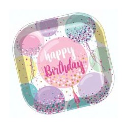 Platos Happy Birthday Balloons Cuadrado